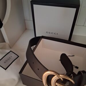 Gucci Black Leather Belt with Gold Buckle